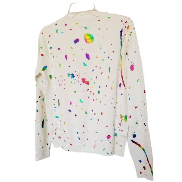 NWT Long Sleeve Metallic Paint Splatter Sweater with Raw Hem - Picture 5 of 10